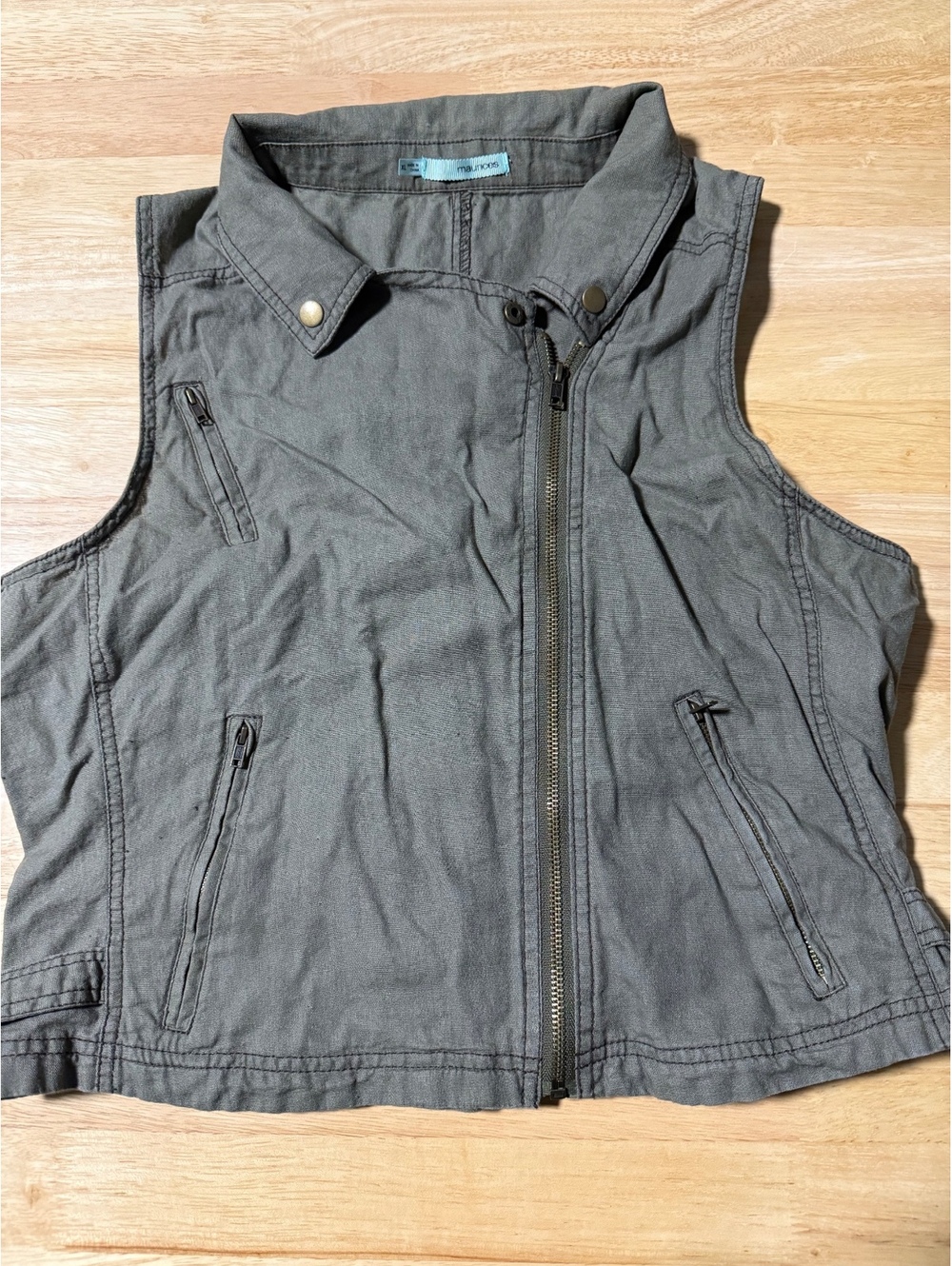 Maurices Women’s Olive Green Linen Cotton Moto Vest, XL